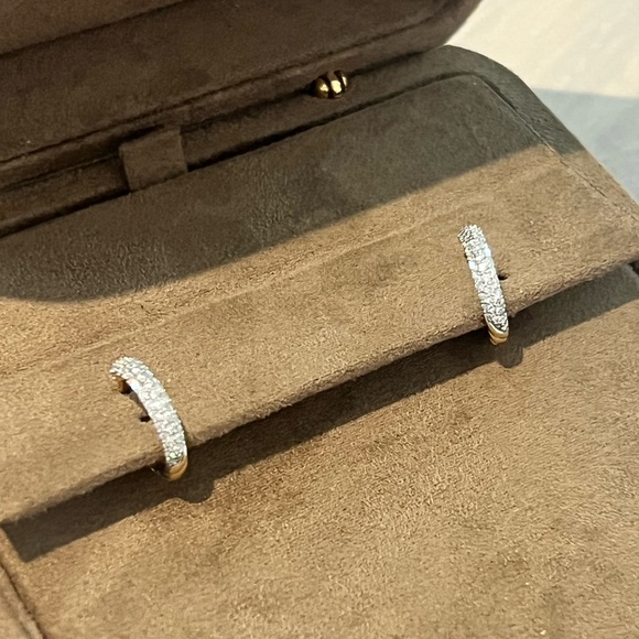 David Yurman Gold and Diamond Huggie Hoop Earrings - Picture 5 of 13